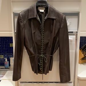 Carlisle Dark Brown Leather Jacket with Lace-Up Front